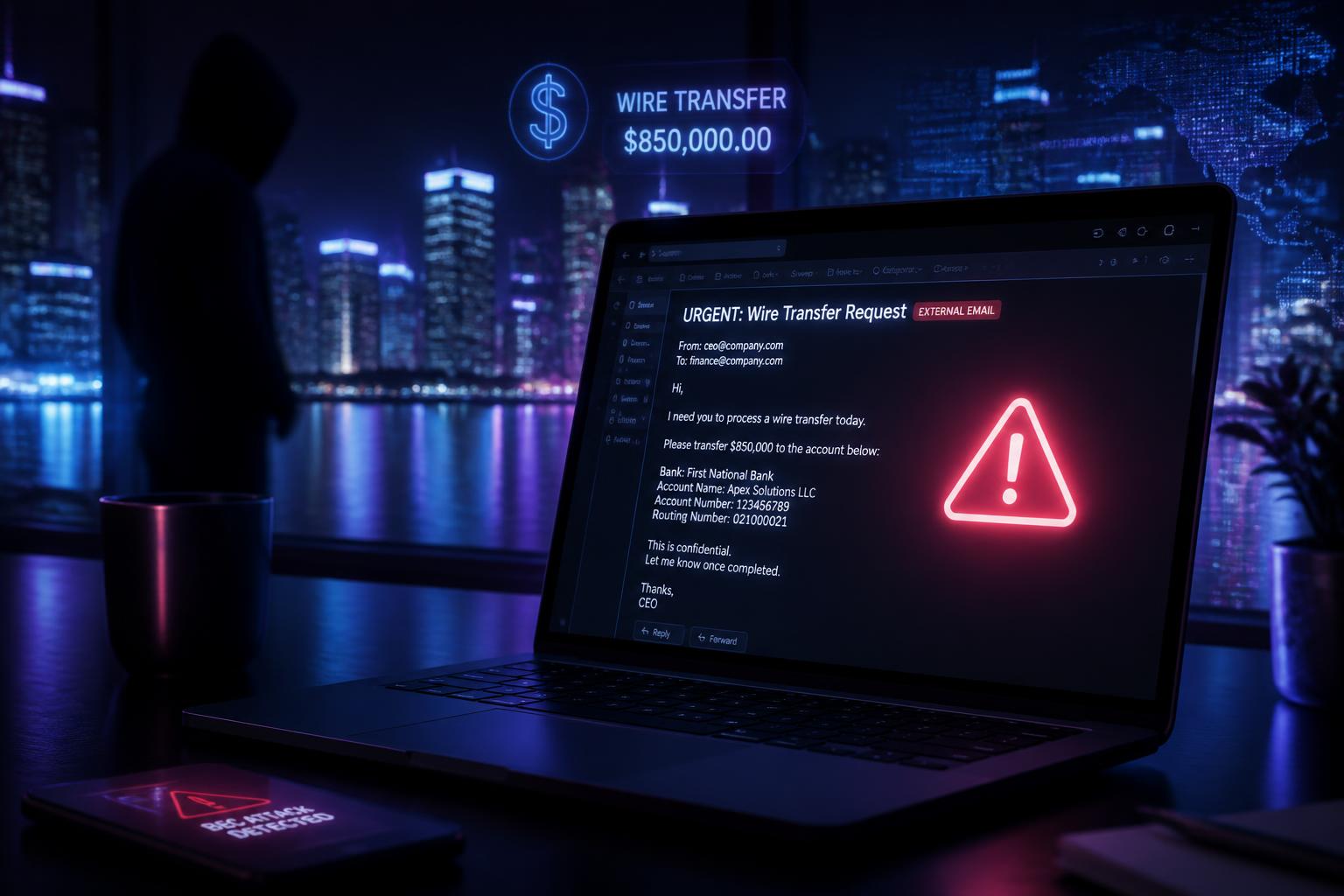 Cybrvault Business Cybersecurity blog post illustration for "Business Email Compromise (BEC) in 2026: The Miami Business Owner's Prevention Playbook"