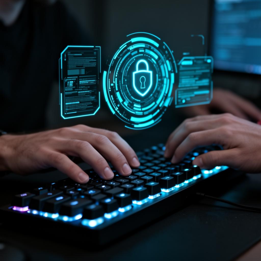 Cybersecurity analyst working with holographic security interface